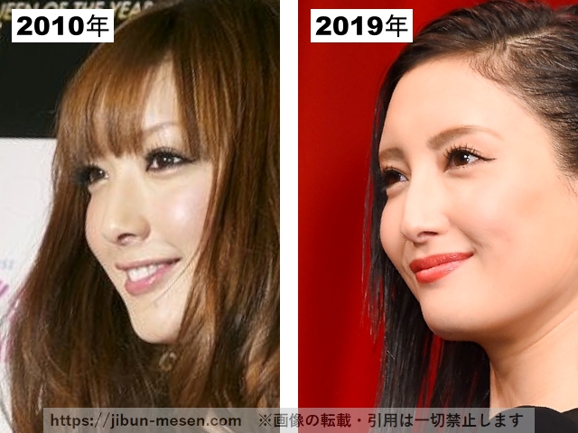 菜々緒の顎の2010年と2019年の比較の画像