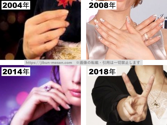 米倉涼子の指の比較2004年〜2018年の画像