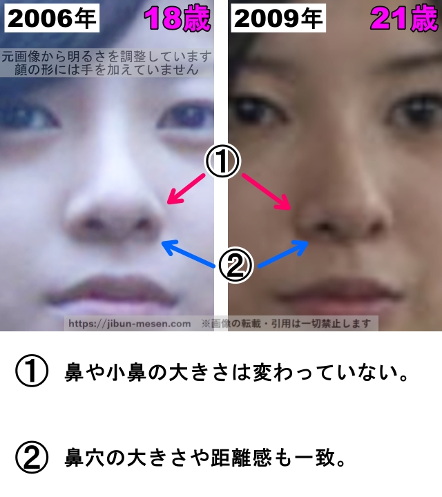 吉高由里子の鼻の整形検証2006年〜2009年（拡大）の画像
