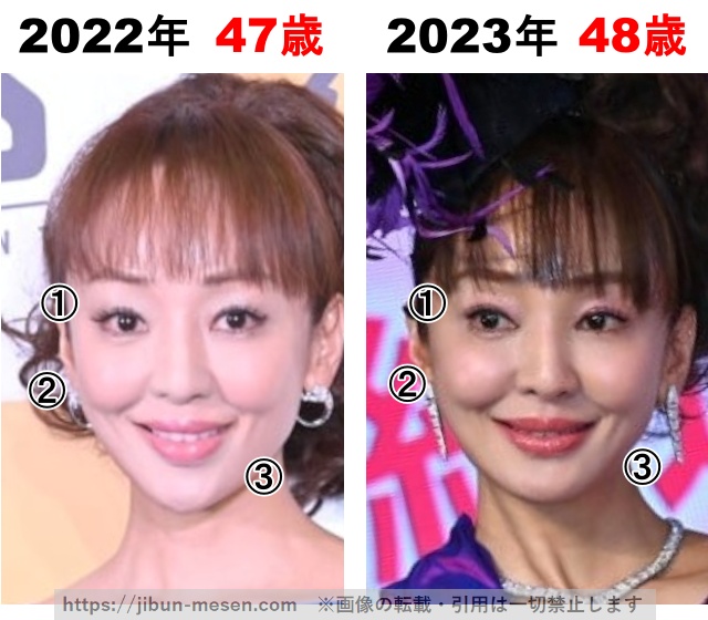 神田うのの顔の変化2022年〜2023年の画像