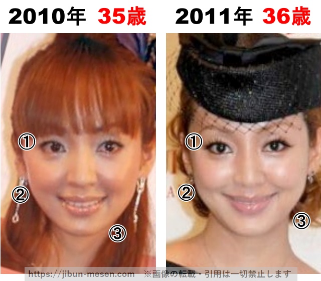 神田うのの顔の変化2010年〜2011年の画像