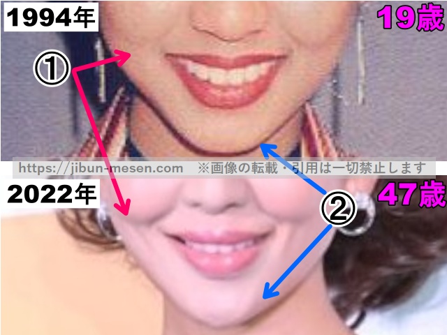 神田うのの顎の劣化1994年〜2022年（拡大）の画像