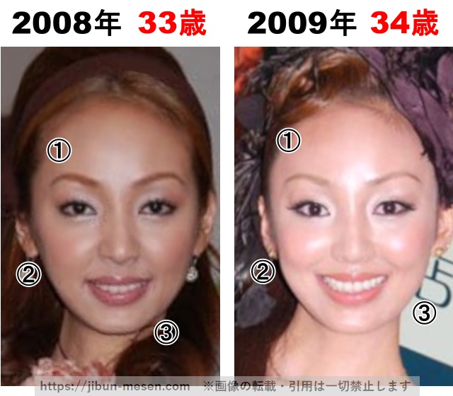 神田うのの顔の変化2008年〜2009年の画像