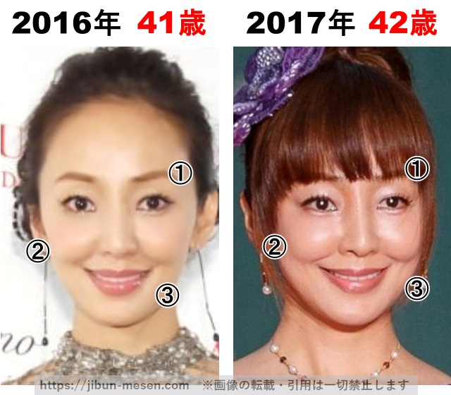 神田うのの顔の変化2016年〜2017年の画像