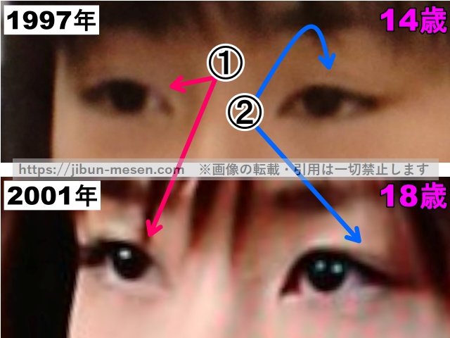 水川あさみの目の整形検証1997〜2001年（拡大）の画像