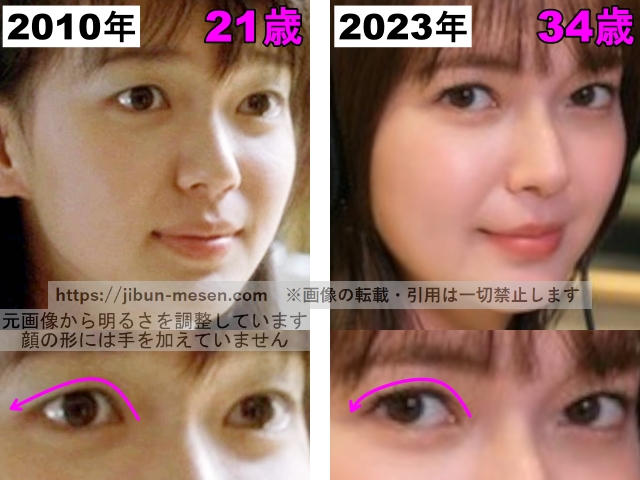 多部未華子の目の比較2010年〜2023年の画像