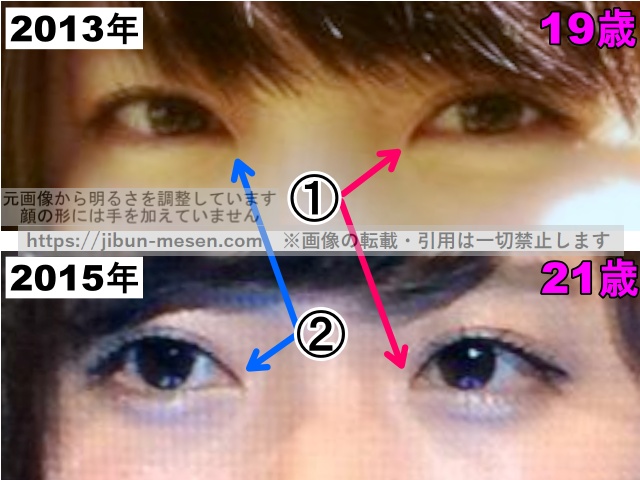 鈴木愛理の目の整形検証2013年〜2015年（拡大）の画像
