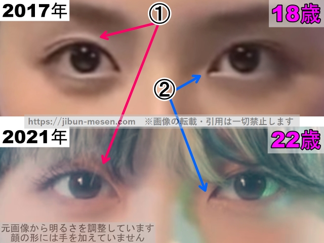 マシロの目の整形検証2017年〜2021年(拡大)の画像