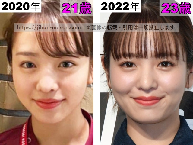 横田真悠の鼻の整形検証2020年～2022年の画像