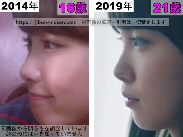 飯豊まりえの鼻の整形検証2014年~2019年(横顔)