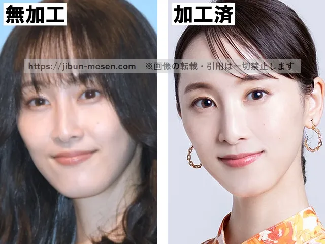 松井玲奈の顔の加工・無加工の比較