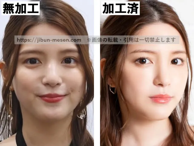 川島海荷の顔の加工・無加工の比較