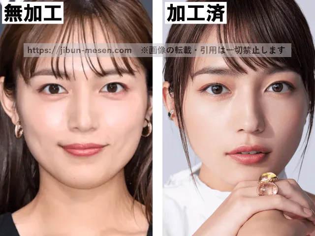 川口春奈の顔の加工・無加工比較