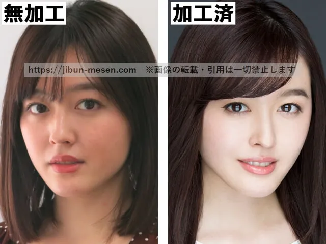 久住小春の顔の加工・無加工の比較