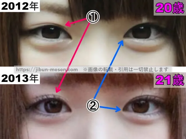 松村沙友理の目の整形検証2012年～2013年（拡大）