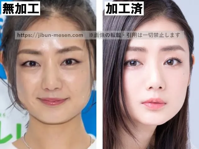 片山萌美の顔の加工・無加工の比較