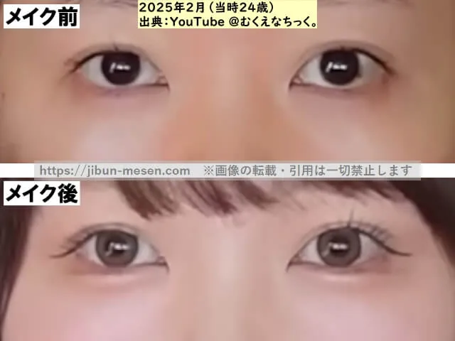 むくえな むくのアイメイクの変化（出典：YouTube）
