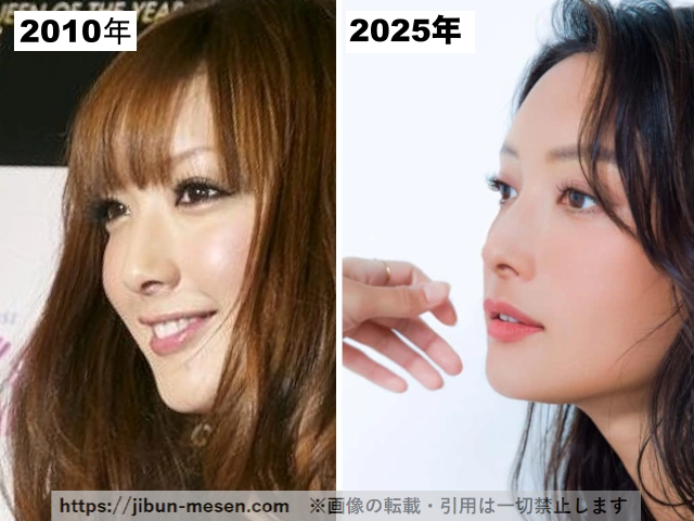 菜々緒の顎の比較2010年-2025年の画像