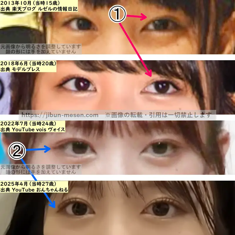 向井地美音の目の整形検証2013年~2025年(拡大)の画像