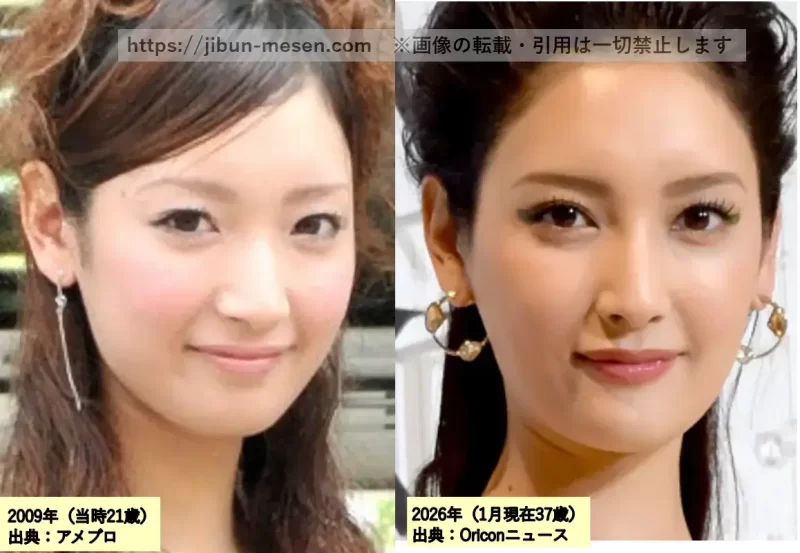 菜々緒の輪郭の整形検証画像2010年～2026年の画像