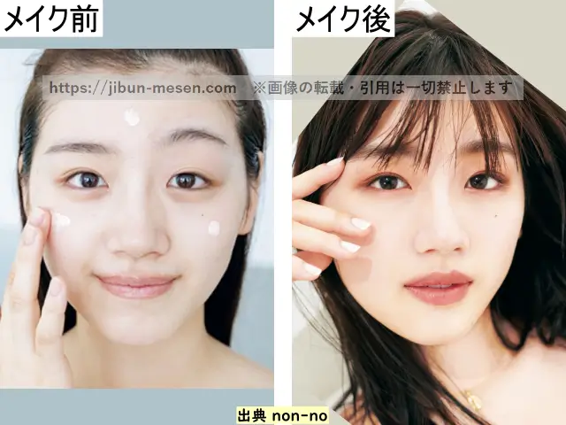 佐々木美玲のメイクによる変化の比較の画像