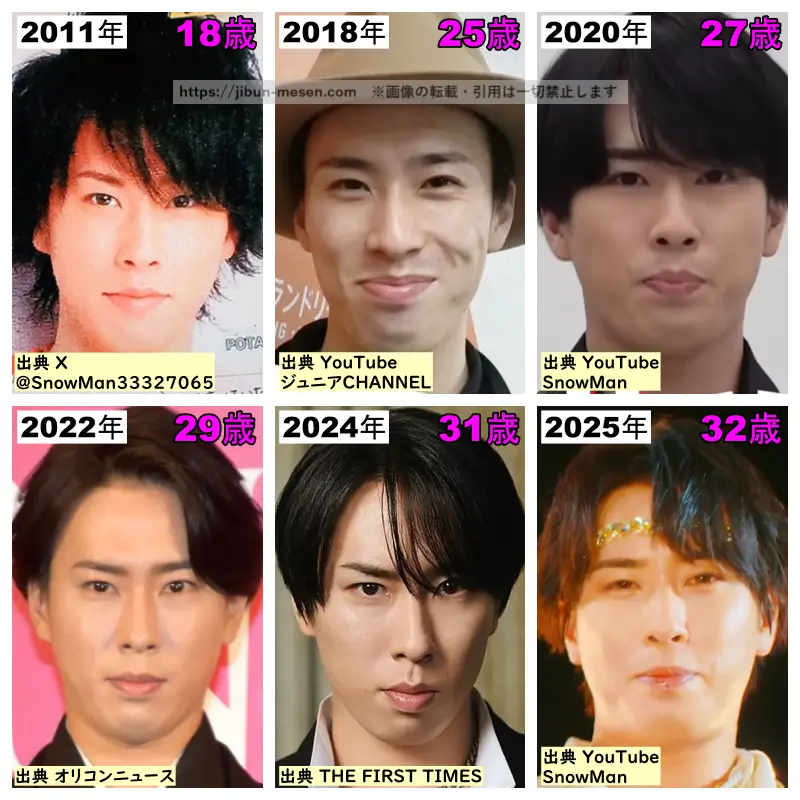 宮舘涼太の顔の経年変化2011年～2025年の画像