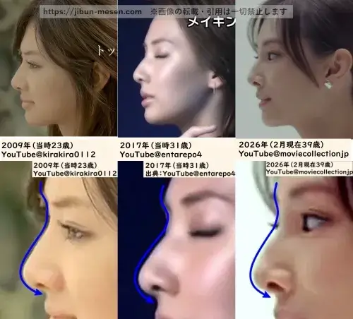 北川景子の鼻の整形検証横顔2009年～2026年の画像