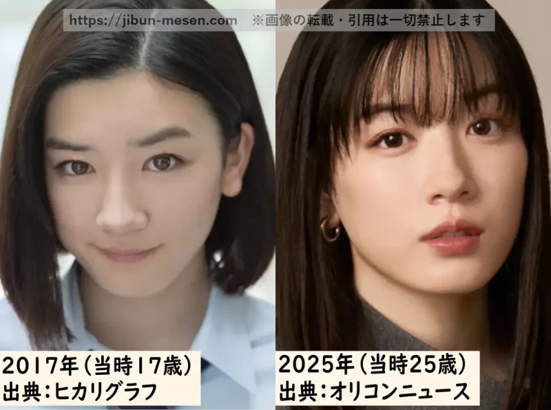 永野芽郁のメイク比較の画像